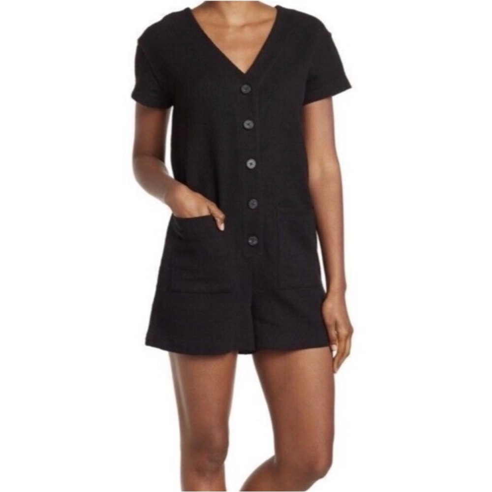Madewell Black Knit Button-Front Romper